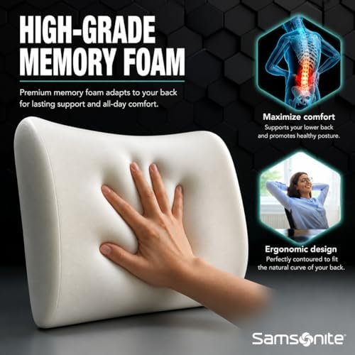 Samsonite Lumbar Support Pillow for Office Chair, Lower Back Support for Car, Back Pillow Desk Chair Cushion with Memory Foam, Improved Posture Backrest - Image 4