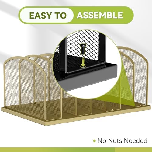 Desk File Organizer Vertical 7 Sections Mesh File Sorter Paper Storage Organizer for Desk, Office Organization File Holder Rack, Gold - Image 3
