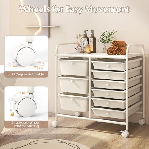 LDAILY 9 Drawer Rolling Storage Cart, Rolling Cart with Drawers for Classroom, Art Supply Craft Organizer on Wheel with Metal Frame & Handles for Home Office School - Image 5