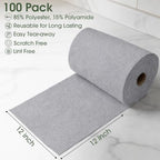 Reusable Microfiber Cleaning Cloth Roll - 100 Pack, 12"x12" Washable Tear-Away Paper Towels, Lint-Free & Streak-Free Rags for Kitchen, Glass, Cars, Electronics, Workshop and Garage(Cloud Gray) - Image 2