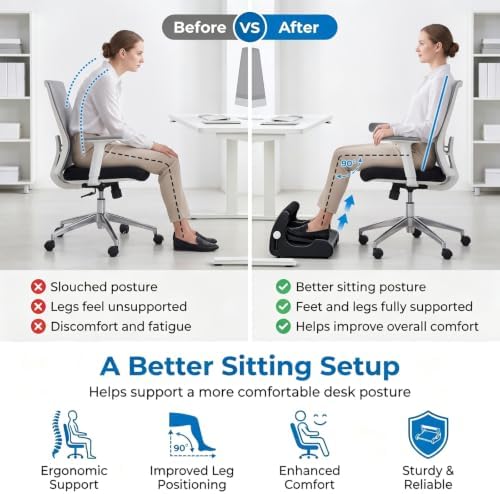 Foot Rest for Under Desk at Work, Non-Slip Wooden Under Desk Footrest, Ergonomic Foot Stools for Office Home (Black B, OneSize) - Image 5