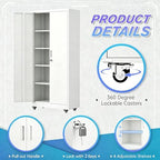 Superday Garage Storage Cabinet with Wheels，73" H Metal Storage Cabinet with Doors and Adjustable Shelves, Lockable Steel Utility Tool Cabinets for Garage, Home Office, Kitchen(White) - Image 4