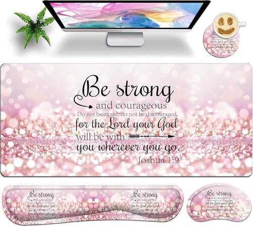 Large Gaming Mouse Pad Set 35.4 x 15.7 with Keyboard Wrist Rest, Wrist Support, and Coaster Memory Foam Smooth Desk Pad Mousepad for Home Office School - Quote Bible by Unknown
