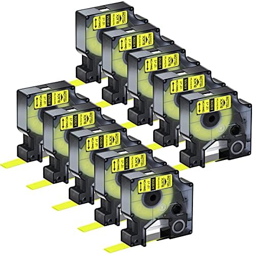 10 Pack Compatible for Dymo Rhino 18056 Black on Yellow 1/2" x 4.9' Industrial Heat Shrink Tube Labels for Rhino 1000 3000 4200 5000 5200 6000 3M Label Maker by KCMYTONER