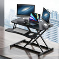 32 Inch Adjustable Standing Desk, Dual Monitor Sit Stand Desk with Wide Keyboard Tray for Table Home Office (Black) by QSOSTNS