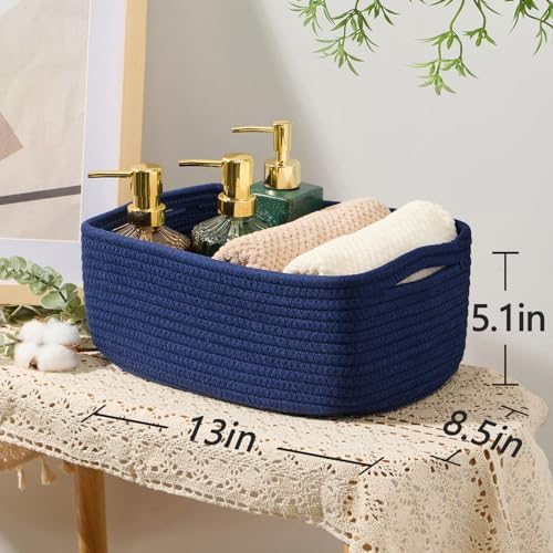 MiniArk Small Storage Baskets for Organizing | Closet Organizer Bins | Shelf Toy Basket | Woven Rope Baskets | Cube Decorative Box | Shallow Basket | 13x8.5x5.1” | 4 Packs Navy Blue - Image 3