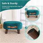 LUE BONA Small Curved Foot Stool with Handle, Teal Velvet Footstool and Ottomans, Modern Foot Rest with Wooden Legs, Step Stool with Padded Seat for Couch, Living Room - Image 4
