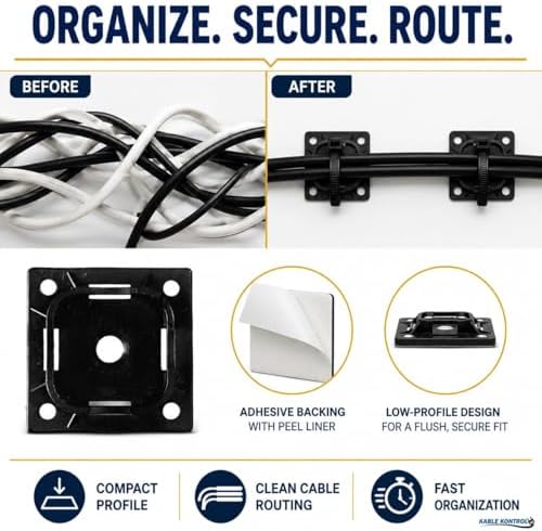 Kable Kontrol Zip Tie Mounts, 1-1/2” Black, 2500 Pcs Adhesive Backed - Image 6