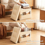 Storage Ottoman, Small Folding Leather Foot Rest Stool for Dorm, Beige - Image 5