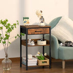 Lerliuo End Table with Fabric Drawer,3 Tier Industrial Wood Side Table with Storage,Modern Tall Printer Stand,Vintage Brown Nightstand,Rustic Bedside Tables for Living Room Bedroom Small Spaces - Image 6