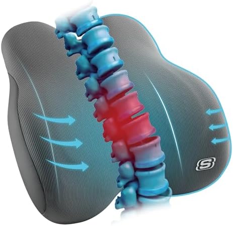 Skechers Memory Foam Lumbar Pillow,Lumbar Support Pillow for Office, Chair Lower Back Pain Relief Lumbar Pillow, Ergonomic Design Back Support Pillow for Office Chair, Car, Home, Travel,Gray by Unknown
