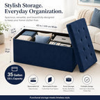 ALASDO 43 Inch Folding Storage Ottoman Bench with Hidden Storage, Velvet Storage Ottoman Foot Rest Stool, End of Bed Bench for Bedroom, Living Room, Entryway and Closet, Navy Blue - Image 5