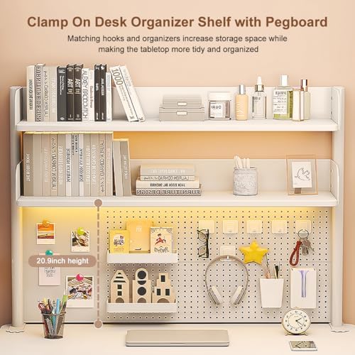 Clamp on Desk Shelf with Pegboard, Desktop Organization Bookshelf - Image 3