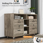 VINGLI Wide 4 Drawer File Cabinet with Lock, Rustic Grey Rolling File Cabinet with Open Shelves, Lockable Printer Stand, Letter Sized - Image 6
