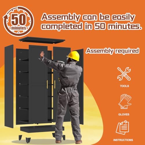 RISRERN Black Metal Storage Cabinet, 79" Kitchen Pantry Cabinets for Office - Image 4