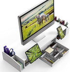 Simple Houseware Desk Dual Monitor Stand Riser with Drawer, White - Image 2
