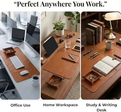 LL LEATHER LOVERS Leather Desk Mat, 17" x 48" Tan, Desk Mouse Pads on Top of Desks, Non Slip Top Grain Leather Desk Blotter, Laptop Desk Mat, Desk Writing Pad for Office and Home - Image 6