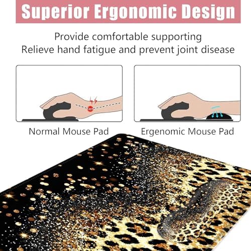 Large Keyboard Mouse Pad Set, Extended Mouse Pad+Keyboard Wrist Rest Support, Memory Foam Ergonomic Easy Typing, 4Pcs (31.5×11.8 in) Desk Pad Set for Office Home,Leopard Print - Image 5