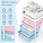 5 Drawer Rolling Storage Cart with Pegboard Top and Hooks, Pink&Blue - Image 3