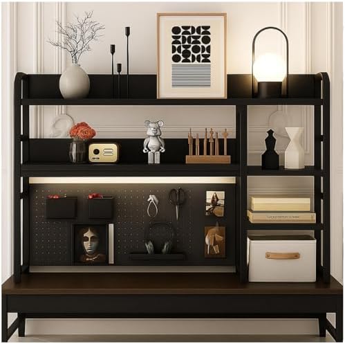 Desktop Bookshelf, pegboard Storage and Organization Rack, Dorm Desk Shelf, Desk Hutch, Desktop Storage for Office, Study, Student Display Rack,Desktop Shelves (Black 45.3" Lx9.9 Wx37 H) by Unknown