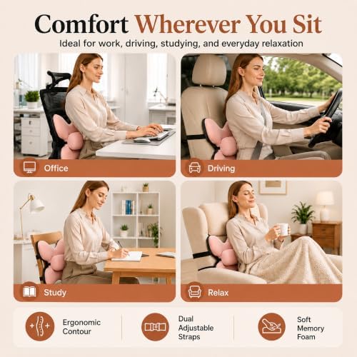 Lumbar Support Pillow for Office Chair & Car, Desk Chair Back Cushion,,Pink - Image 5