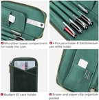 CONTACTS Full Grain Leather Pencil Case Handmade Vintage Zipper Pen Holder Pouch with Card Slot Pens Organizer Pockets Stationery Bag for Men and Women (Dark Green) - Image 3