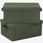 HOONEX Storage Bins with Lids for Organizing, Pack of 2, Storage Boxes with 2 Carrying Handles and Sturdy Heavy Cardboard, 16.5" L x 11.8" W x 7.5" H for Shoes, Books, Clothes, Olive by HOONEX