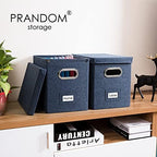 PRANDOM File Organizer Box - Set of 4 Collapsible Decorative Linen Filing Storage Hanging File Folders with Lids Office Cabinet Letter Size Navy Blue (14x9.3x10.8 inch) - Image 2