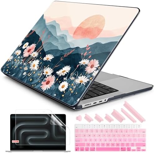 DONGKE Compatible with MacBook Pro 16 Inch Case (2026-2021 Release, M5 M4 M3 M2 M1 Pro/Max Chip), Plastic Hard Shell Cover with Keyboard Cover & Screen Protector for MacBook Pro 16", Sun & Daisies by DONGKE
