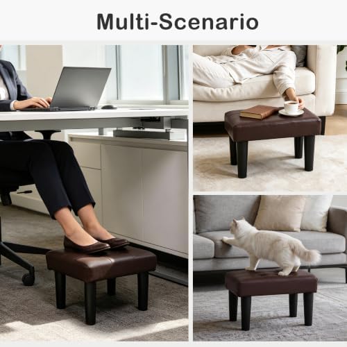 CAROLMADE Footstool Ottoman with Legs, PVC Small Foot Rest Under Desk, Ottoman with Storage for Living Room, Bedroom, Entryway Brown - Image 4