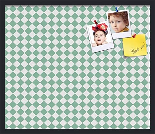 PinPix 28x24 inch Cork Bulletin Board. This Decorative Framed Pin Board Comes with Diamond Pattern in Green and White Design and Satin Black. Ideal for Home, Office Decor or School (PinPix-330) by PinPixBulletinBoards