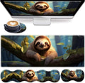 4 in 1 Mouse Pad Combo, Large Gaming Mouse Pad + Keyboard Wrist Support + Mouse Wrist Rest + Coaster, Table Pad with Stitched Edge Ergonomic Wrist Pad Set, Sloth by RVHOEZZM