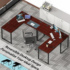 SHW 55 x 60 Commercial-Grade L-Shape Corner Office Computer Desk, Cherry - Image 6