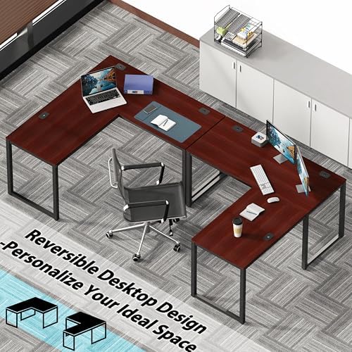 SHW 55 x 60 Commercial-Grade L-Shape Corner Office Computer Desk, Cherry - Image 6