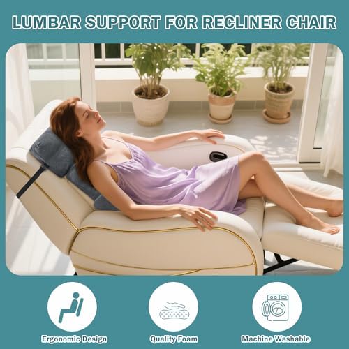 ROYALAY 2 Pcs Neck Pillow Lumbar Support for Recliner, Back Pillow for Chair with Adjustable Headrest Pillow, Back Rest Pillow for Office Chairs, Recliners,Sofa, Couch - Image 3