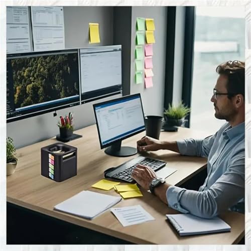 5-in-1 Cube Sticky Note Holder Dispenser with Notes Tabs Roll for Desk Organization - Image 3