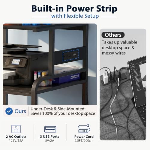 Homieasy 3D Printer Stand with Power Outlet, 23.6" x 23.6", Black - Image 4