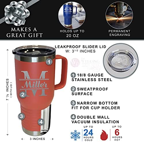 The Wedding Party Store Custom Personalized 20 oz Stainless Steel Powder Coated Vacuum Insulated Double Walled Travel Tumbler Coffee Mug with Handle and Lid (Coral) - Image 3