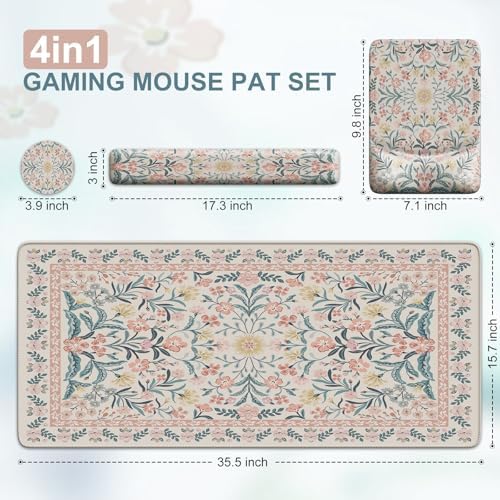 iCasso Mouse Pad with Wrist Rest, Ergonomic Large Desk Mat Set, Pink - Image 2