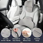 Coverado Lumbar Support Pillow and Car Neck Pillow, Ergonomic Memory Foam Desk Chair Cushion and Headrest Pillow for Car Office Chair, Sciatica & Neck & Tailbone Pain Relief Cushion-Black&Gray - Image 5