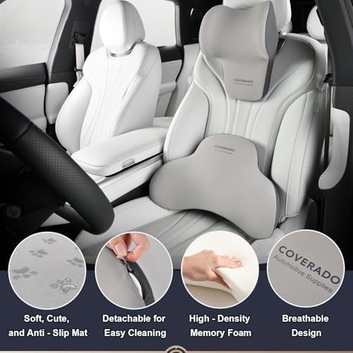 Coverado Lumbar Support Pillow and Car Neck Pillow, Ergonomic Memory Foam Desk Chair Cushion and Headrest Pillow for Car Office Chair, Sciatica & Neck & Tailbone Pain Relief Cushion-Black&Gray - Image 5