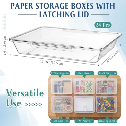 Tinlade 24 Pcs Classroom Paper Storage Bins with Lids, Clear, 13x10in - Image 2