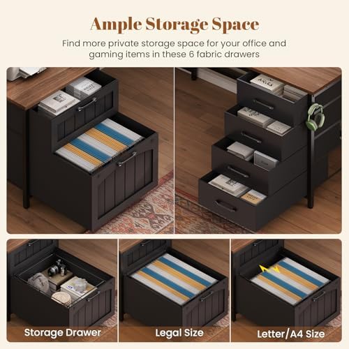 SEDETA Reversible Farmhouse L Shaped Office Desk with 6 Drawer, Hutch - Image 6