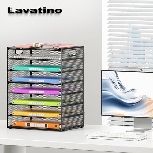 Lavatino 2 Pack 8-Tier Office Desk File Organizer, Letter Tray Paper Organizer with Handle, Including 5 Adjustable Slide Trays for Organizing Desktop Workspace Accessories and Supplies (Black Mesh) - Image 4