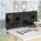 Kantek Pegboard Desktop Organizer & Accessories, Sits, Hangs or Clamps to Tables, 20.58” X 17” Black Steel Privacy Panel, Cup Holder, Pen Cup, Headphone Holder, Tray, Magnets, Easy Install - Image 2