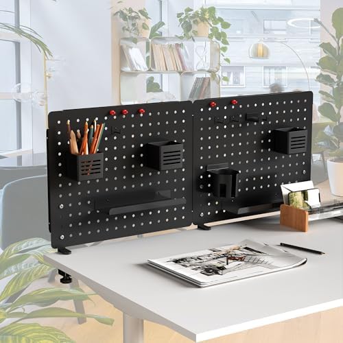 Kantek Pegboard Desktop Organizer & Accessories, Sits, Hangs or Clamps to Tables, 20.58” X 17” Black Steel Privacy Panel, Cup Holder, Pen Cup, Headphone Holder, Tray, Magnets, Easy Install - Image 2
