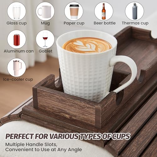 GEHE Detachable Couch Cup Holder, Anti Falling Sofa Arm Tray, Natural Bamboo Sofa Cup Holder More Safe for You Family, Portable Couch Arm Tray Armrest Table for Remote, Snacks, Phone, Drinks - Image 5