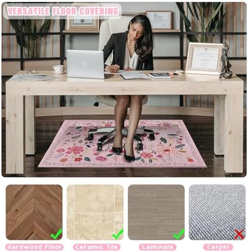 Office Chair Mat for Hardwood Floor 36"X 48" Heavy Duty Desk Chair Rug for Under Gaming Rolling Chairs Computer Decor Protect Mats Low Pile Non-Slip Rubber for Carpet & Tile Floor-Boho Flower - Image 2