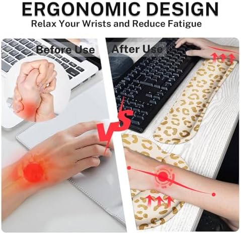 Arttown Keyboard Mouse Pad Set, 4 in 1 Desk Mat Set Leopard Gold - Image 4