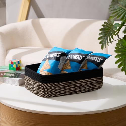 MiniArk Large Shallow Organizing Baskets 15x11x5.1 Inches - Rope Woven Storage Bins for Bathroom, Shelves, Cube Closet, Black Woven Brown 4 Packs - Image 5